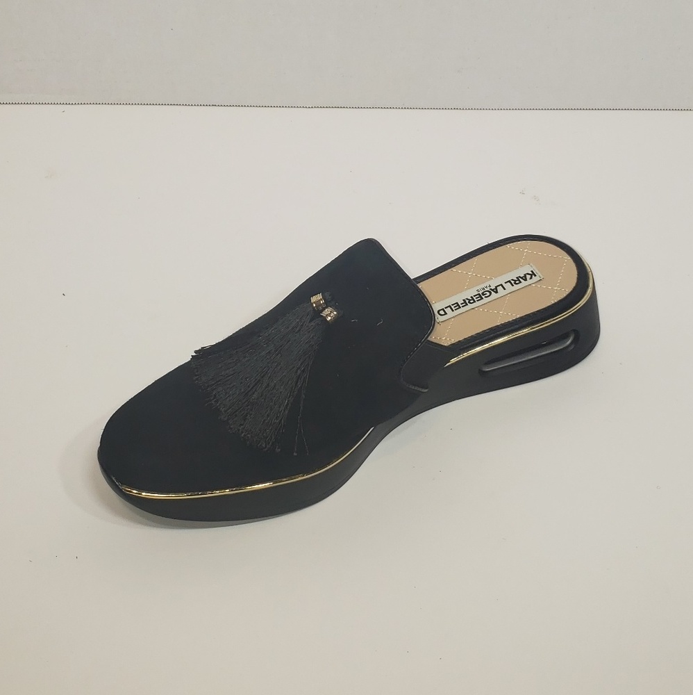 Karl Lagerfeld Black Suede Open Back Shoes Sz 10M - Picture 4 of 7